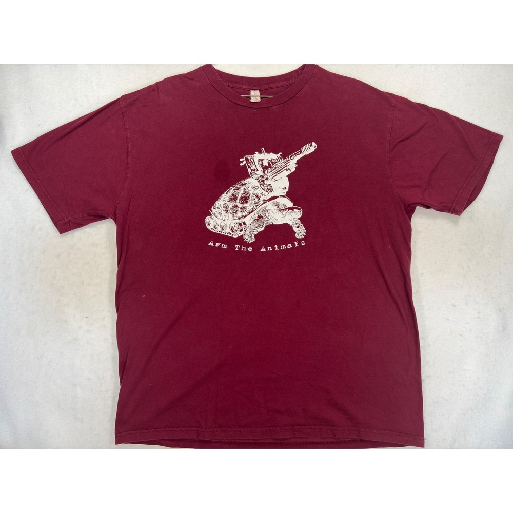 Arm The Animals Tortoise Tank Graphic T-Shirt Maroon Cotton Mens 2XL